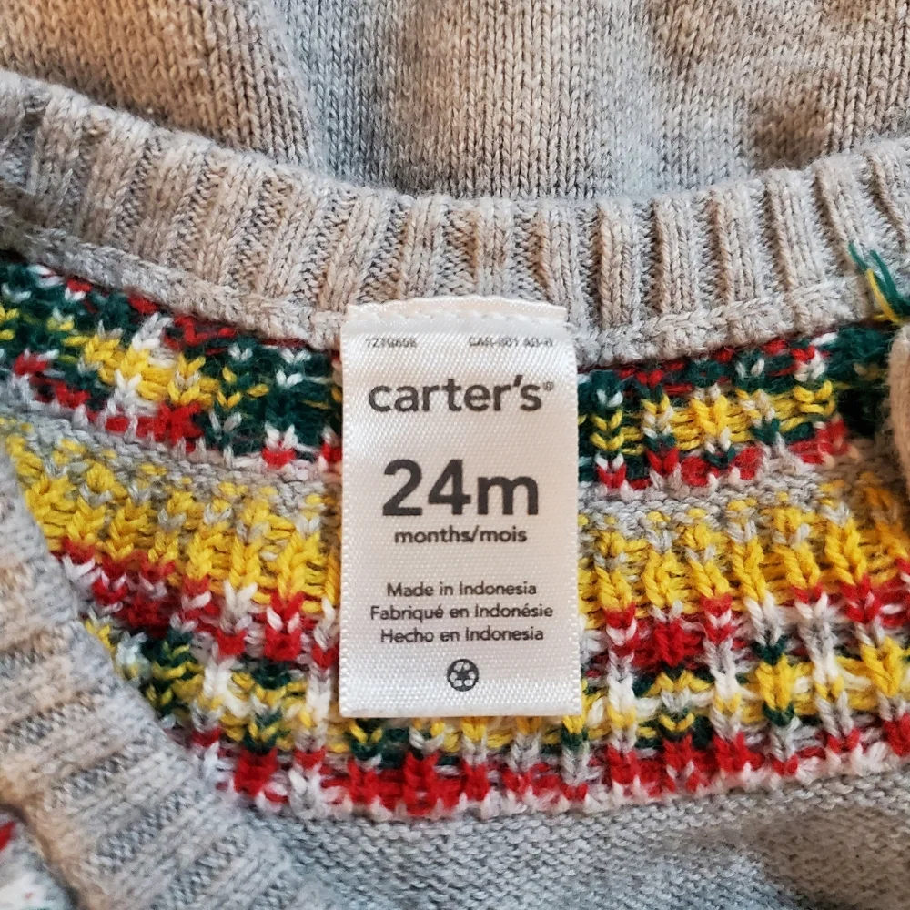 Carter’s Fair Isle Sweater Dress Gray Christmas Flowers Baby Girl Size‎ 24M